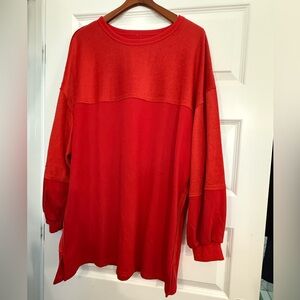 Oversized Red Two-Tone Pullover Sweatshirt